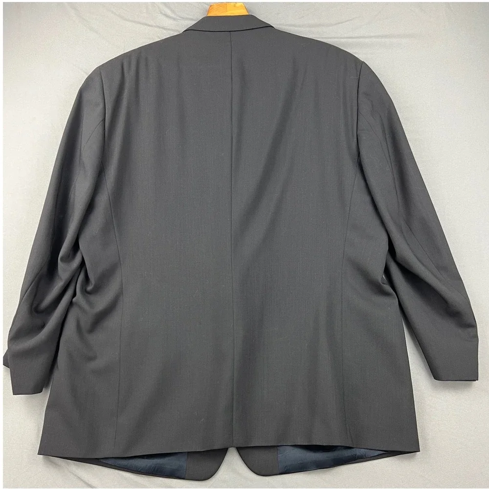Pronto Uomo Suit Mens 48R 44W Black Worsted Wool 2PC Blazer Pleated Pants Good